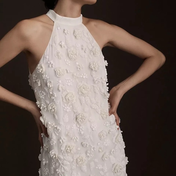 BHLDN Lou Lou Halter Size 8 New with Tags Elegant White Floral Halter Dress - Picture 3 of 8